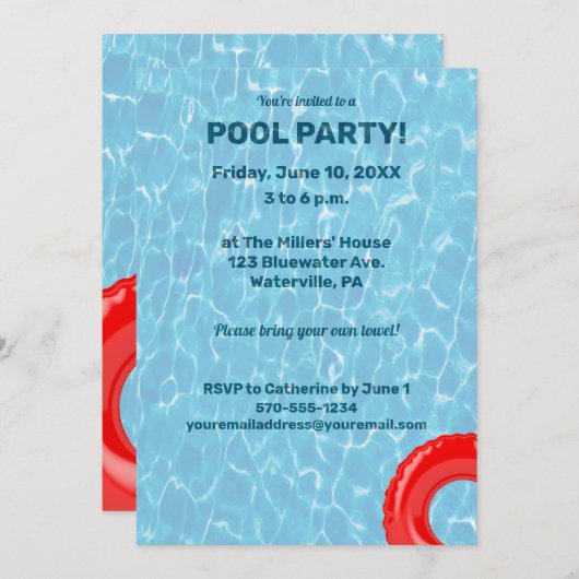 Invitation Piscine sous l'eau (Devant / Derrière)