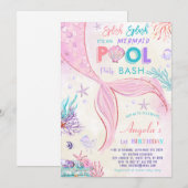 Invitation PISCINE Splish Splash C'est une Sirène fête d'anni (Devant / Derrière)