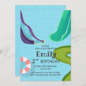 Invitation Piscine toboggans fête d'anniversaire, toboggan aq (Devant / Derrière)