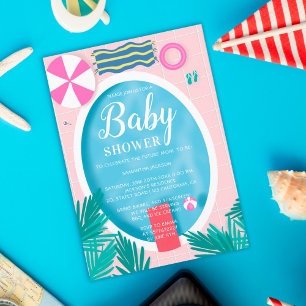 Invitation Piscine tropicale baby shower d'été ludique