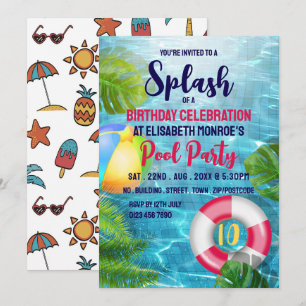 Invitation Piscine tropicale Beach Ball, Anniversaire Pool Pa
