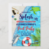 Invitation Piscine tropicale, Dauphin/Tortue Anniversaire Pis (Devant)