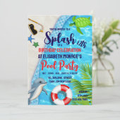 Invitation Piscine tropicale, Dauphin/Tortue Anniversaire Pis (Debout devant)