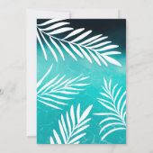 Invitation Piscine tropicale en feuille de palmier bleu fête  (Dos)