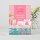 Invitation Piscine tropicale fête Rétro rose Anniversaire (Debout devant)