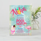 Invitation PISCINE tropicale Flamant rose ananas Aloha Luau (Debout devant)