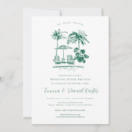 Invitation Piscine tropicale | Matin après Brunch Mariage (Devant)