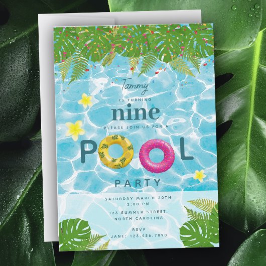 Invitation Piscine tropicale Piscine de fête Anniversaire