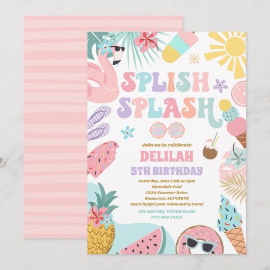 Invitation Piscine tropicale Piscine d'été fête d'anniversair (Devant / Derrière)