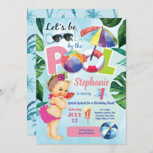 Invitation Piscine tropicale pour la petite fille du premier