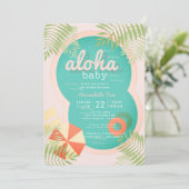 Invitation Piscine tropicale rose Aloha Baby shower Invitatio (Debout devant)