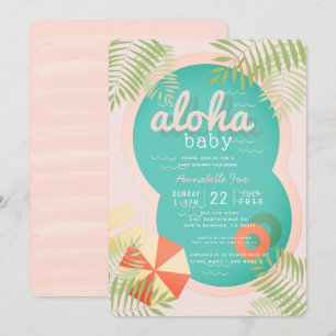 Invitation Piscine tropicale rose Aloha Baby shower Invitatio