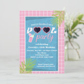 Invitation Piscine tropicale rose vif fête anniversaire (Debout devant)