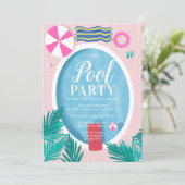 Invitation Piscine tropicale scène piscine ludique fête (Debout devant)