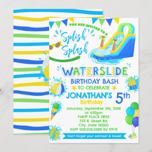 Invitation Piscine verte bleue d'anniversaire Splish Splash