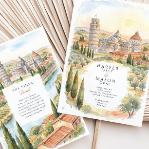Invitation Pise Italie Aquarelle Tour penchée Mariage