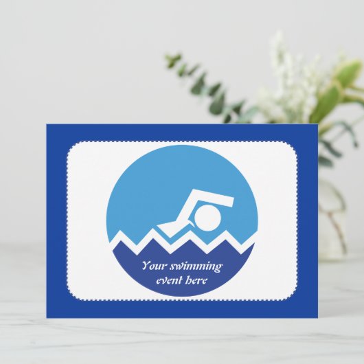 Invitation Pismming venin, swimmer on blue circle custom (Debout devant)