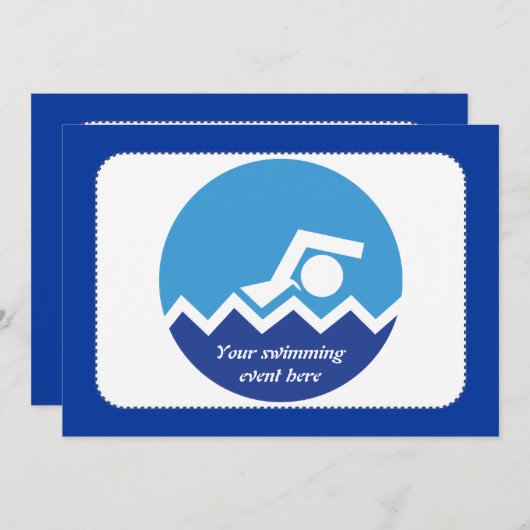 Invitation Pismming venin, swimmer on blue circle custom (Devant / Derrière)