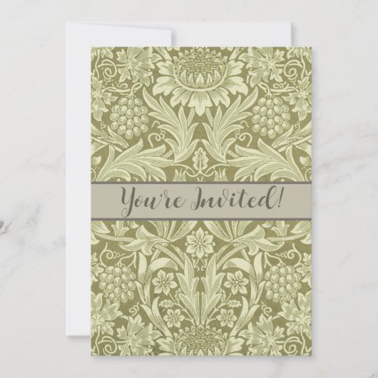 Invitation Pissenlit de William Morris Damassé Vintage Olive (Devant)