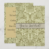Invitation Pissenlit de William Morris Damassé Vintage Olive (Devant / Derrière)