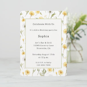 Invitation Pissenlits Fleurs Jaunes Blanches Anniversaire