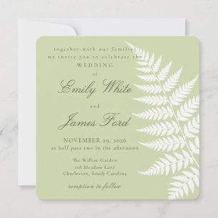 Invitation Pistache Vert Blanc Fougère Élégant Carré Mariage