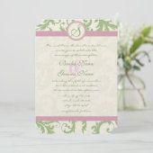 Invitation Pistachio Clover Rose Petal Mariage damassé Invita (Debout devant)