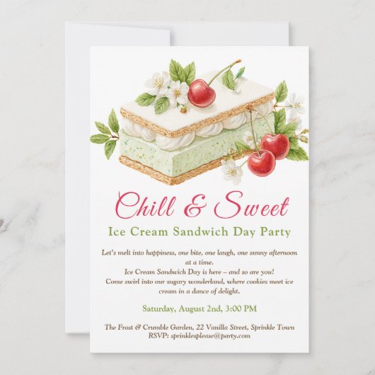 Invitation Pistachio Crème glacée Sandwich Day Aquarelle (Devant)