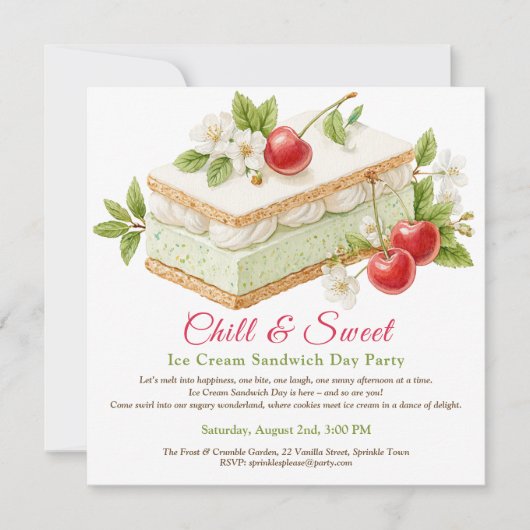 Invitation Pistachio Crème glacée Sandwich Day Aquarelle (Devant)