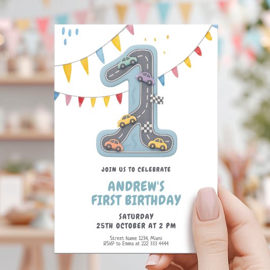 Invitation Piste de course Pastel Premier anniversaire