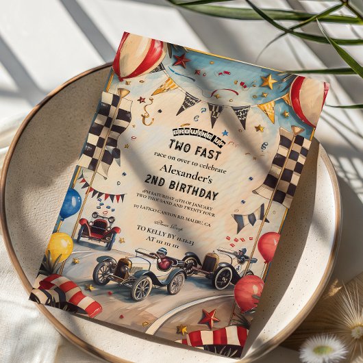 Invitation Piste de course rétro Deux ans d'anniversaire rapi