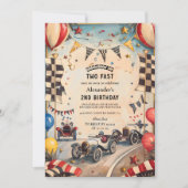 Invitation Piste de course rétro Deux ans d'anniversaire rapi (Devant)