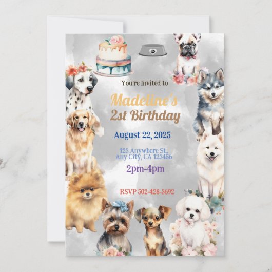 Invitation Pistes de fête : Festive Chien Anniversaire Thème (Devant)