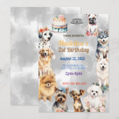 Invitation Pistes de fête : Festive Chien Anniversaire Thème (Devant / Derrière)