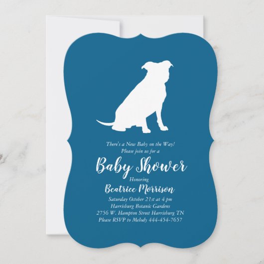Invitation Pit Bull Chien Baby shower Blue Boy Pitbull (Devant)