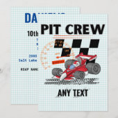 Invitation Pit Crew Anniversaire Fête Thème Race Cars (Devant / Derrière)