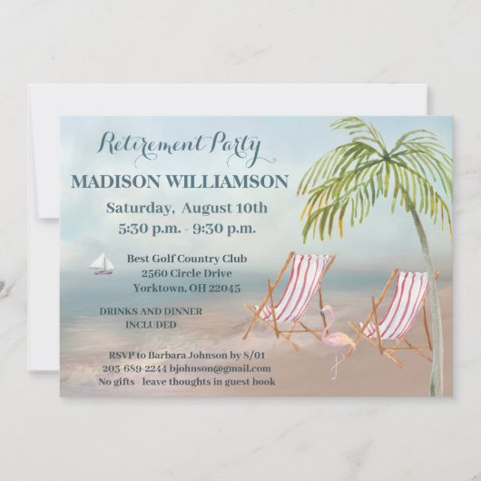 Invitation Pittoresque Beach Vue Palm Trees Retraite (Devant)
