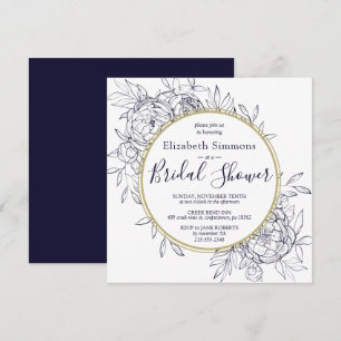 Invitation Pivoine Bleu Marine Toile Moderne pour une Fête de