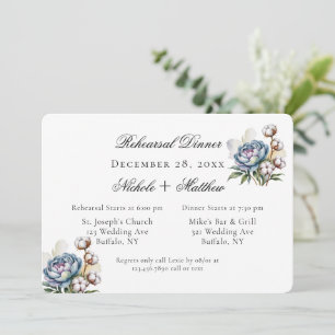Invitation Pivoine Bleue Poussiéreuse et Dîner de Répétition