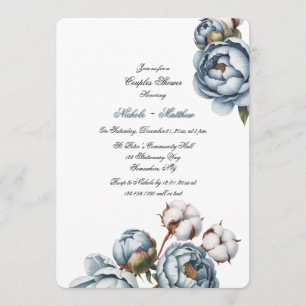 Invitation Pivoine Bleue Poussiéreuse et Mariage Coton