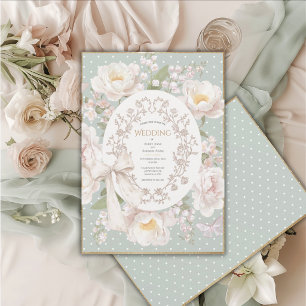 Invitation Pivoine Floral Élégant Vintage Mariage Sauge