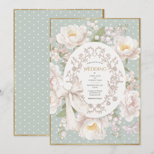 Invitation Pivoine Floral Élégant Vintage Mariage Sauge