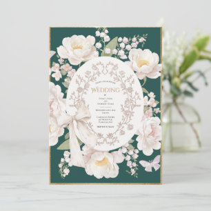 Invitation Pivoine Floral Élégant Vintage Vert Chasseur Maria