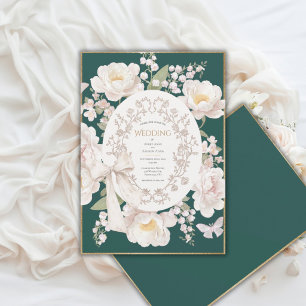 Invitation Pivoine Floral Élégant Vintage Vert Chasseur Maria