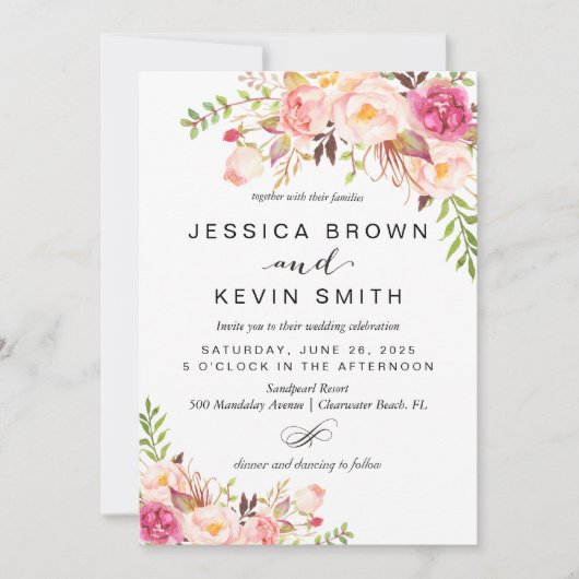 Invitation Pivoine florale rustique (Devant)