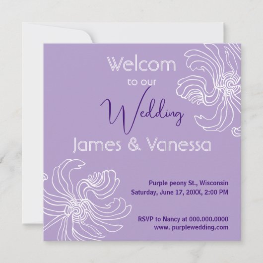 Invitation Pivoine graphique blanche. (Devant)