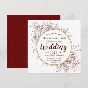 Invitation Pivoine moderne rouge foncé et or Toile florale ma