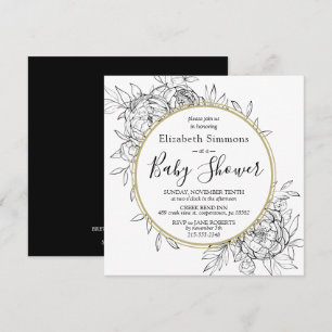 Invitation Pivoine Noir & Or Moderne Floral Toile Baby Shower