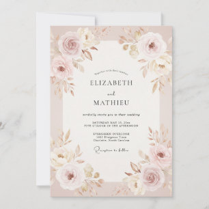 Invitation Pivoine peinte au champagne doré pour mariage