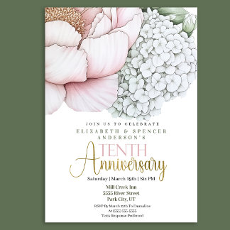Invitation Pivoine Rose Blush 10e Anniversaire de Mariage